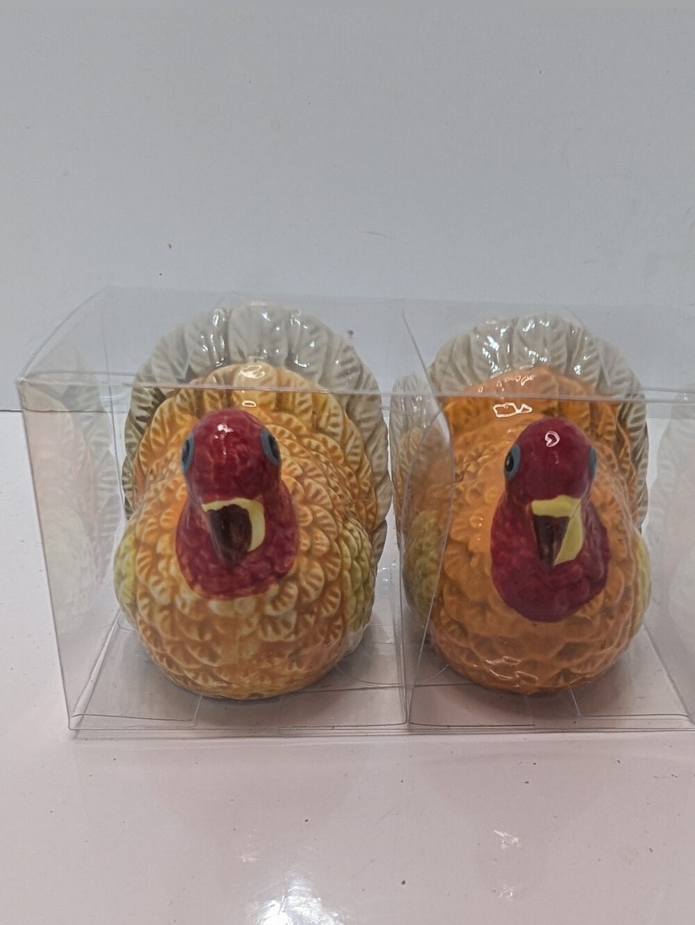 Ceramic Turkey Salt and Pepper Shakers - Orange/Burgundy